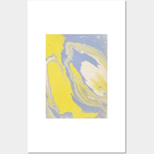 Blue, yellow, and white acrylic pour 2 Posters and Art